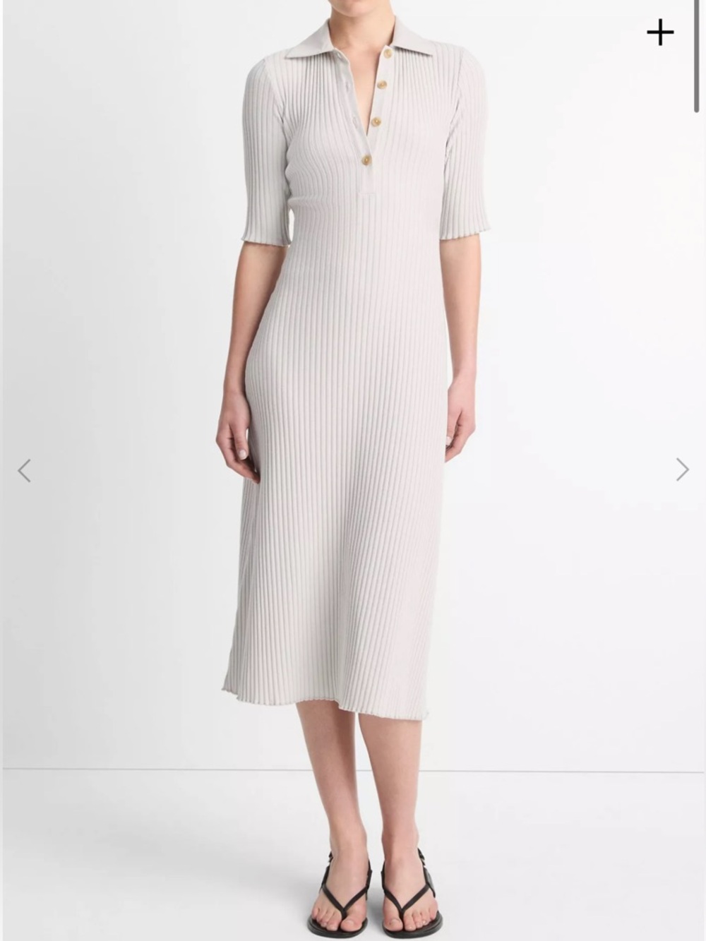 Vince Cream Ribbed Polo Midi Dress